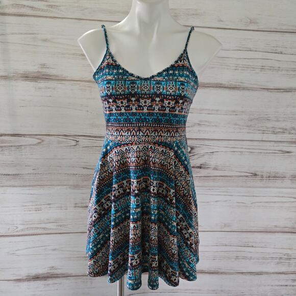 Forever 21 Boho Print Spaghetti Strap Mini Sundress sz Small - Picture 1 of 6